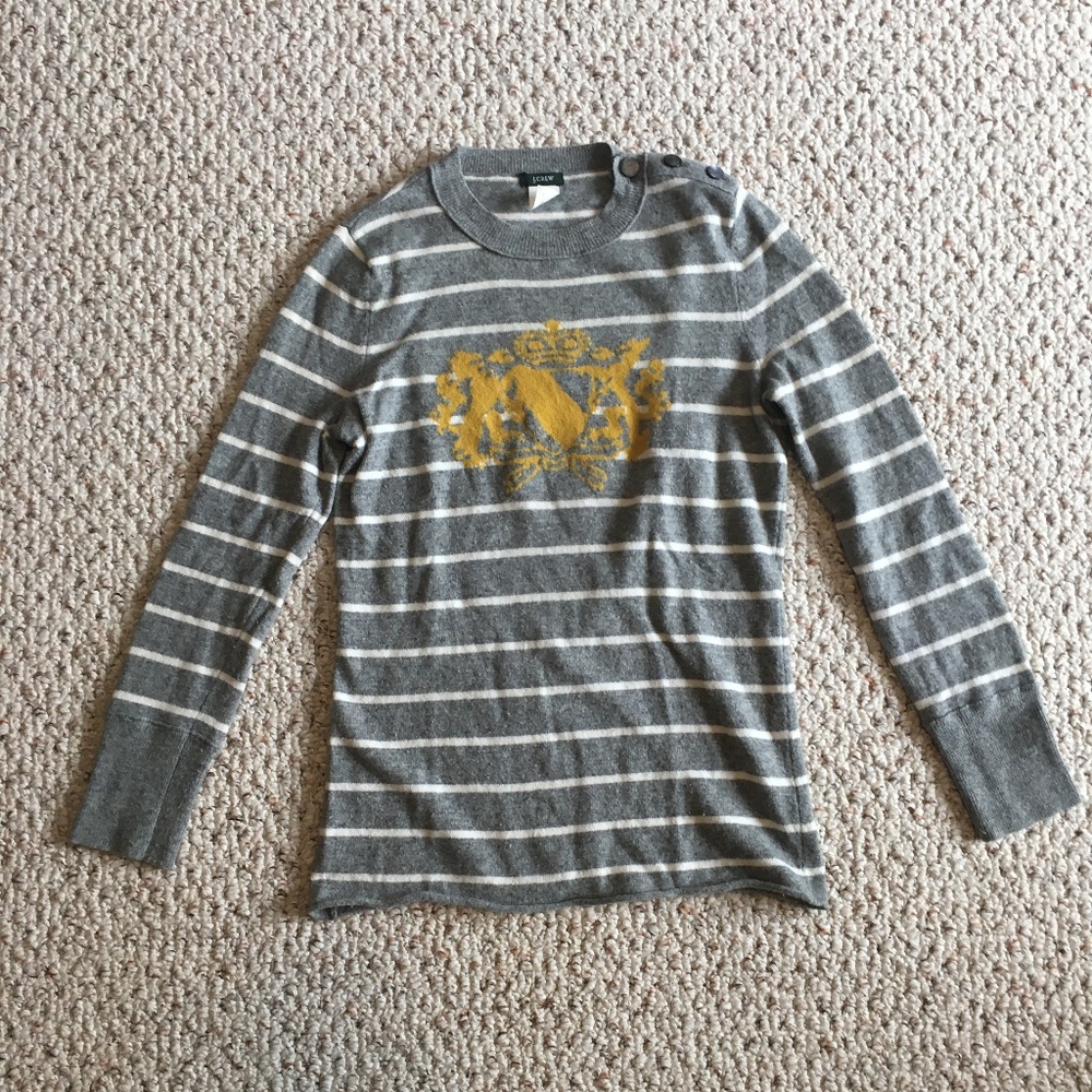 J. Crew Striped Wool/Cashmere Sweater with Crest